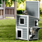i.Pet Outdoor Cat House Shelter 56cm x 52cm x 82cm Rabbit Hutch Wooden Condo Small Outdoor Cat House PET-CH-81-GR