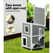 i.Pet Outdoor Cat House Shelter 56cm x 52cm x 82cm Rabbit Hutch Wooden Condo Small Outdoor Cat House PET-CH-81-GR
