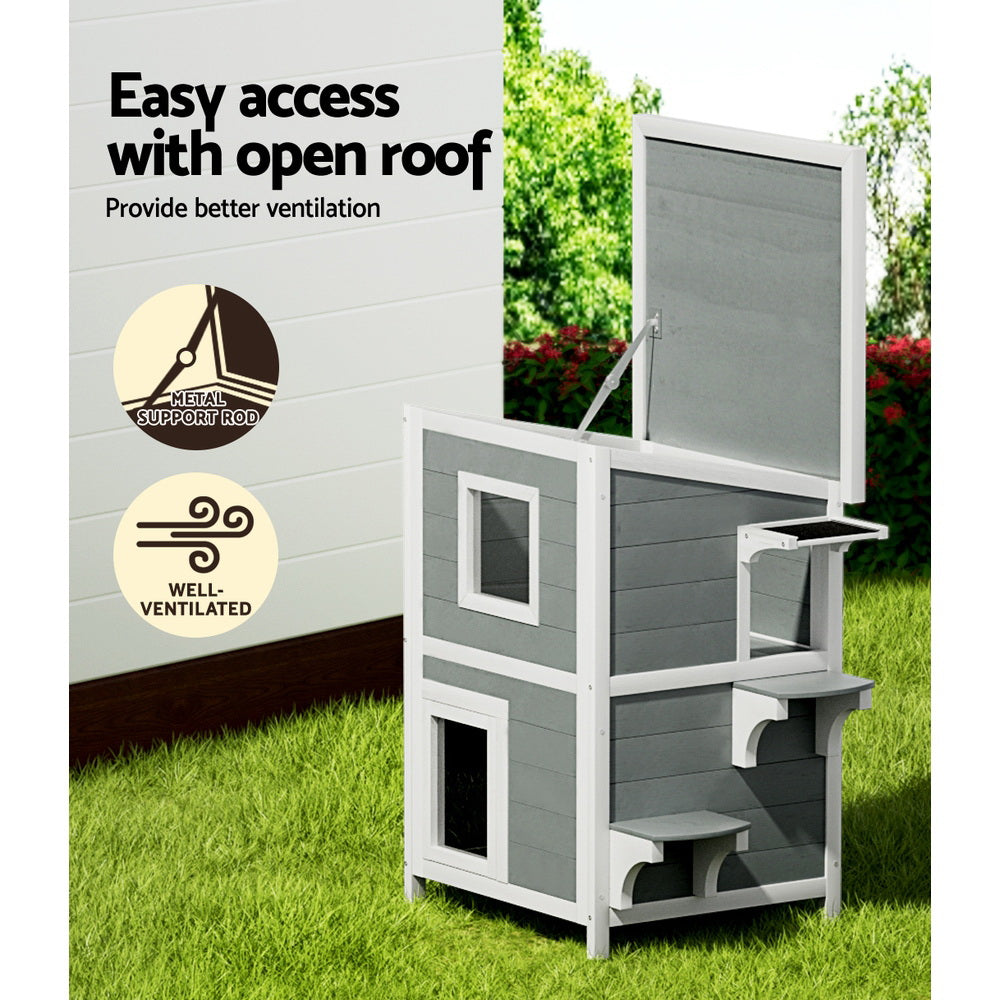 i.Pet Outdoor Cat House Shelter 56cm x 52cm x 82cm Rabbit Hutch Wooden Condo Small Outdoor Cat House PET-CH-81-GR