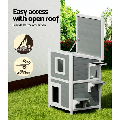 i.Pet Outdoor Cat House Shelter 56cm x 52cm x 82cm Rabbit Hutch Wooden Condo Small Outdoor Cat House PET-CH-81-GR