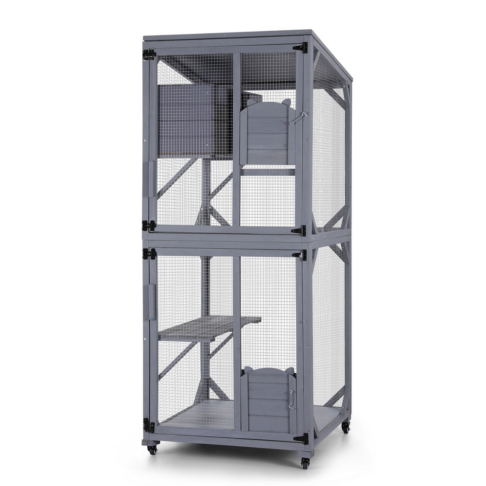 i.Pet Cat House Wooden 180cm Rabbit Hutch Pet Condo Small Dog Enclosure Cage PET-CH-H180-GR