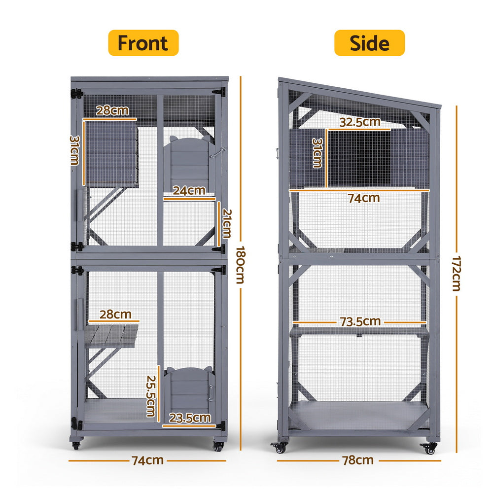 i.Pet Cat House Wooden 180cm Rabbit Hutch Pet Condo Small Dog Enclosure Cage PET-CH-H180-GR