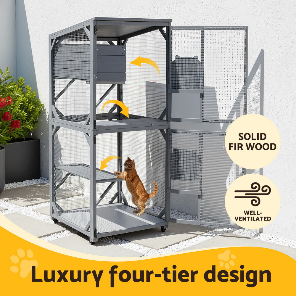 i.Pet Cat House Wooden 180cm Rabbit Hutch Pet Condo Small Dog Enclosure Cage PET-CH-H180-GR