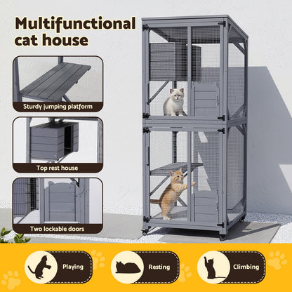i.Pet Cat House Wooden 180cm Rabbit Hutch Pet Condo Small Dog Enclosure Cage PET-CH-H180-GR