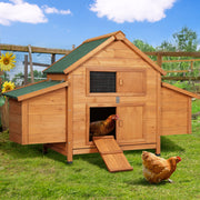 i.Pet Chicken Coop Rabbit Hutch 150cm x 68cm x 96cm Large Chicken Coop House Run Cage Wooden PET-CH-IDCNESTIE-BR