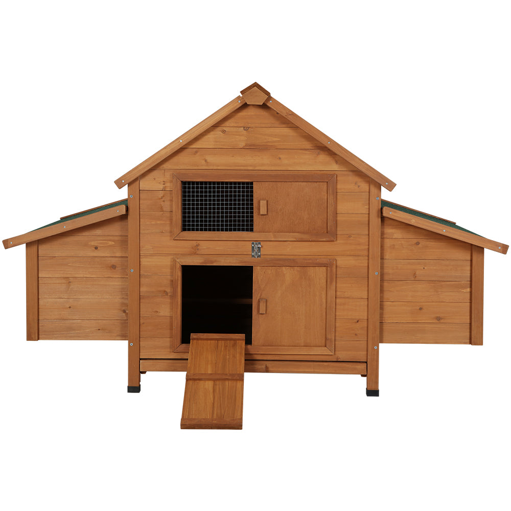 i.Pet Chicken Coop Rabbit Hutch 150cm x 68cm x 96cm Large Chicken Coop House Run Cage Wooden PET-CH-IDCNESTIE-BR