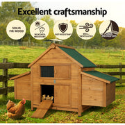 i.Pet Chicken Coop Rabbit Hutch 150cm x 68cm x 96cm Large Chicken Coop House Run Cage Wooden PET-CH-IDCNESTIE-BR