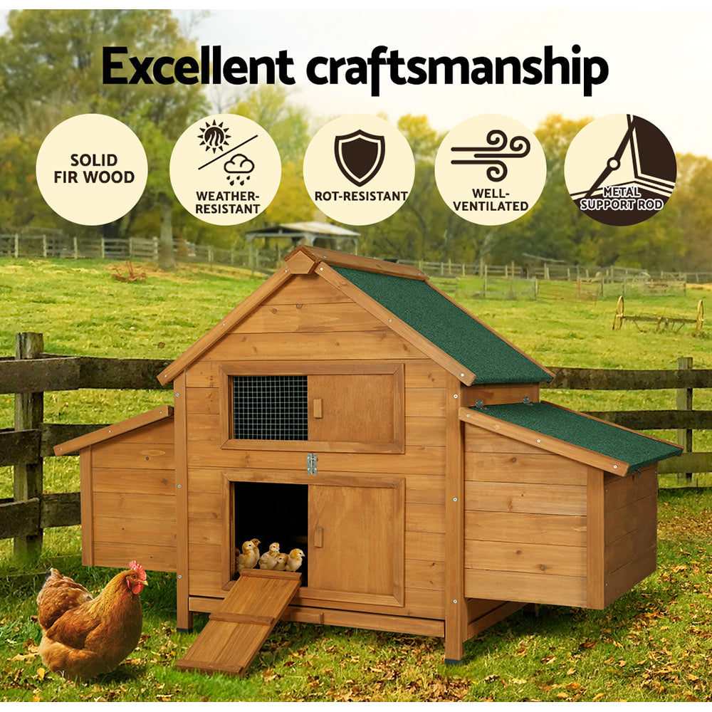 i.Pet Chicken Coop Rabbit Hutch 150cm x 68cm x 96cm Large Chicken Coop House Run Cage Wooden PET-CH-IDCNESTIE-BR