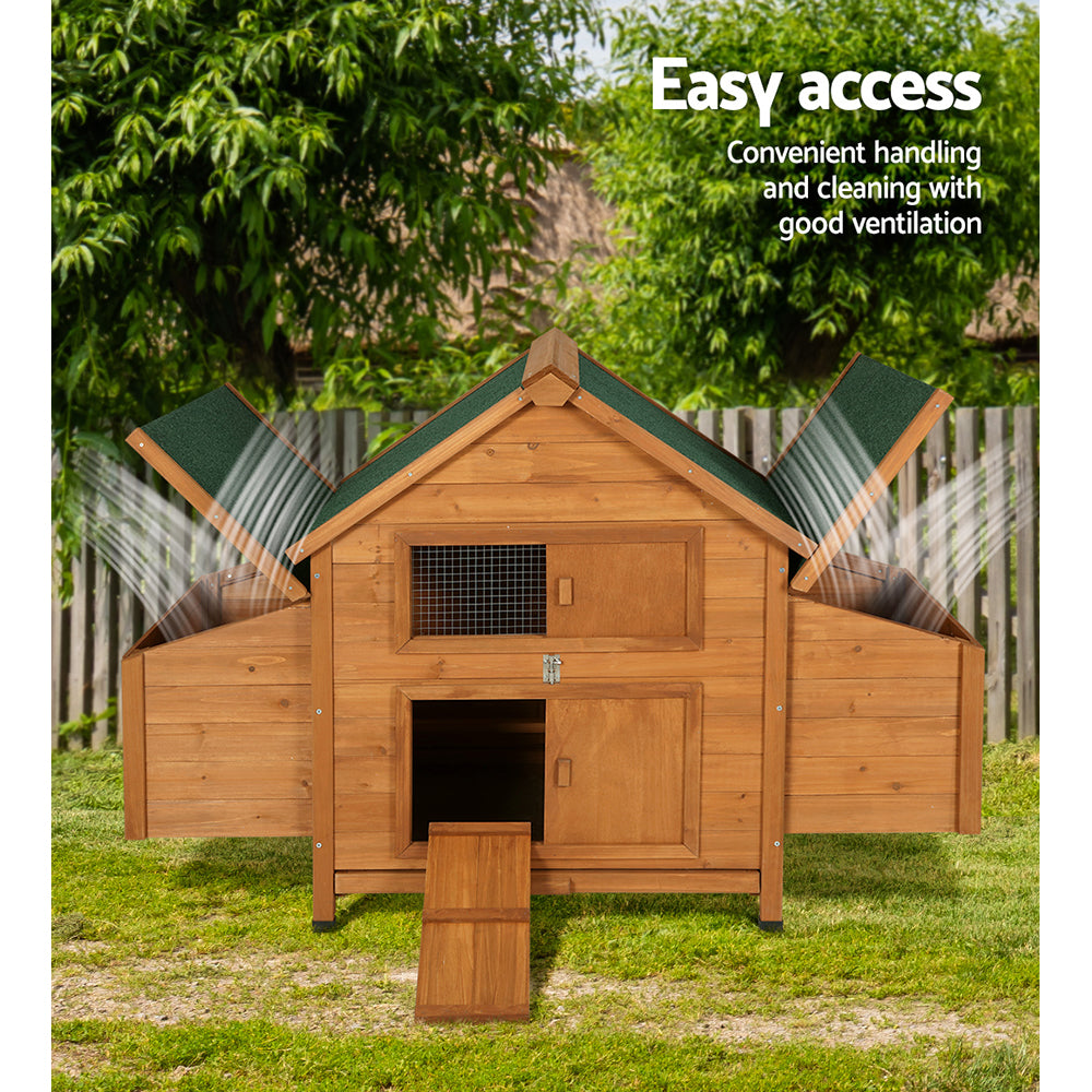 i.Pet Chicken Coop Rabbit Hutch 150cm x 68cm x 96cm Large Chicken Coop House Run Cage Wooden PET-CH-IDCNESTIE-BR