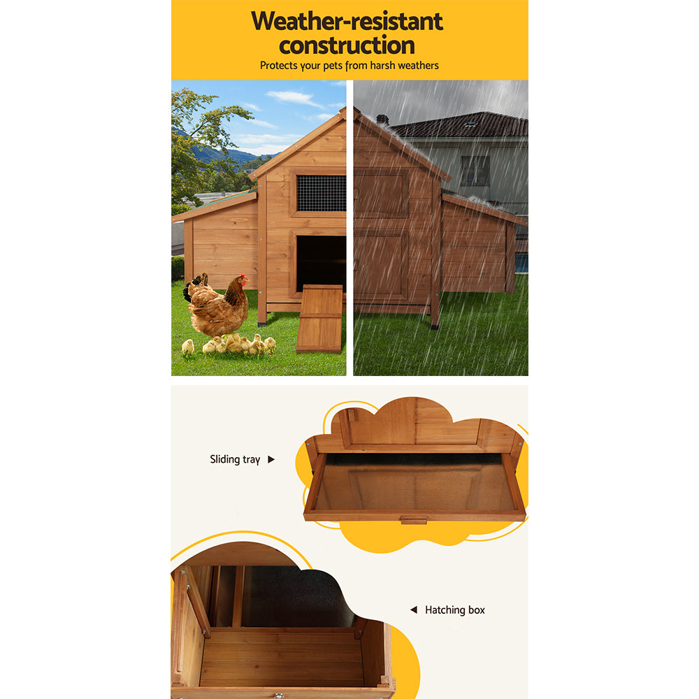 i.Pet Chicken Coop Rabbit Hutch 150cm x 68cm x 96cm Large Chicken Coop House Run Cage Wooden PET-CH-IDCNESTIE-BR