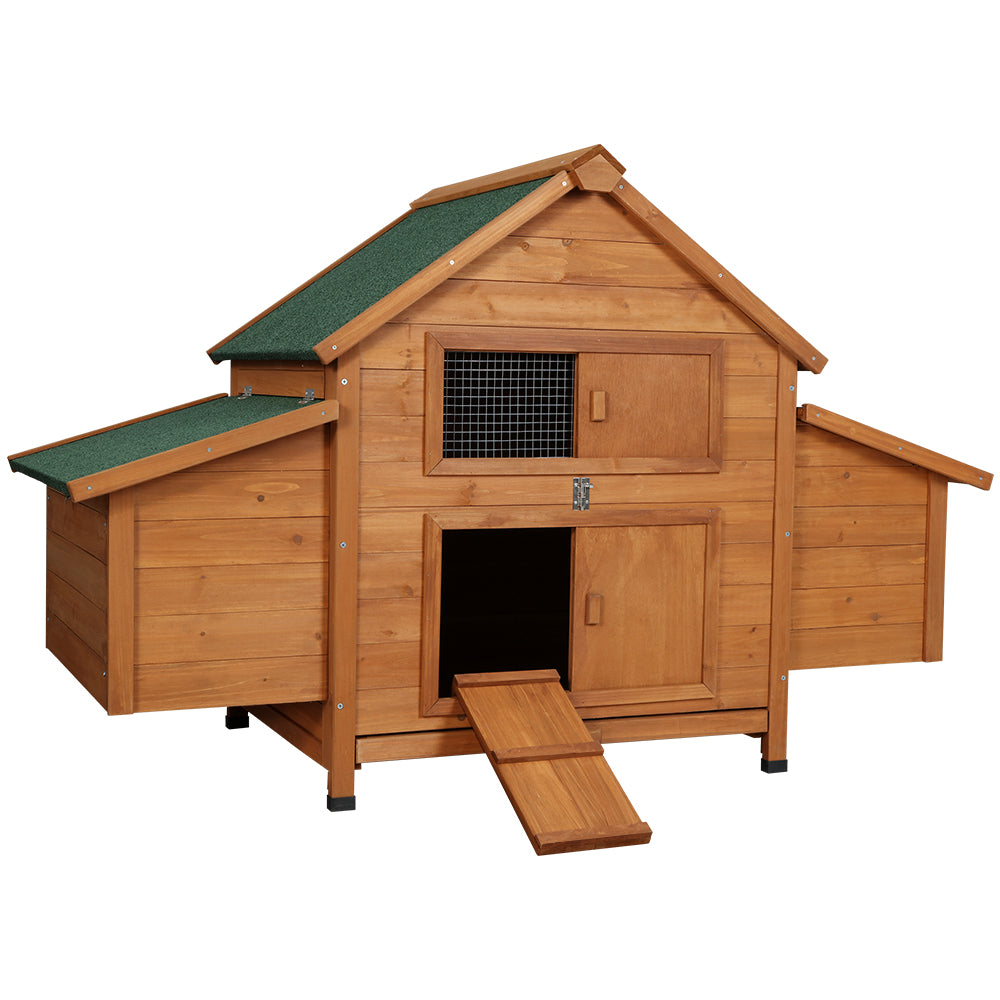 i.Pet Chicken Coop Rabbit Hutch 150cm x 68cm x 96cm Large Chicken Coop House Run Cage Wooden PET-CH-IDCNESTIE-BR