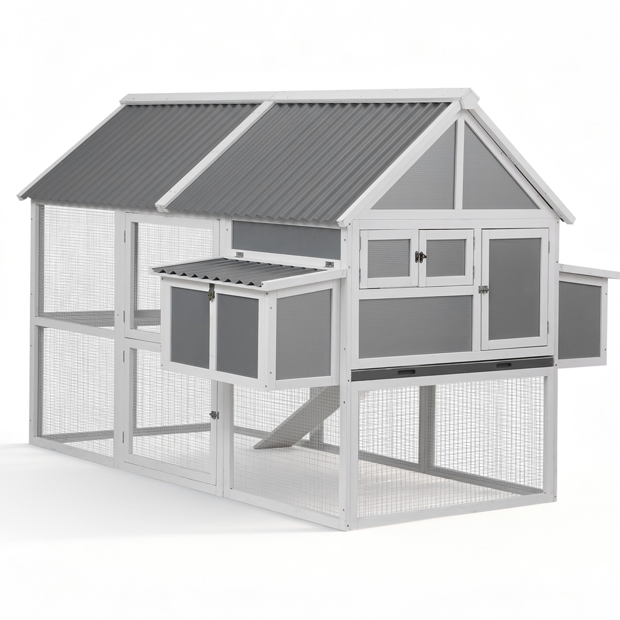 i.Pet Chicken Coop Large Outdoor Rabbit Hutch Chook House Hatch Box With Run Grey White PET-CH-P213-GR-AB