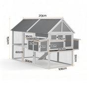 i.Pet Chicken Coop Large Outdoor Rabbit Hutch Chook House Hatch Box With Run Grey White PET-CH-P213-GR-AB