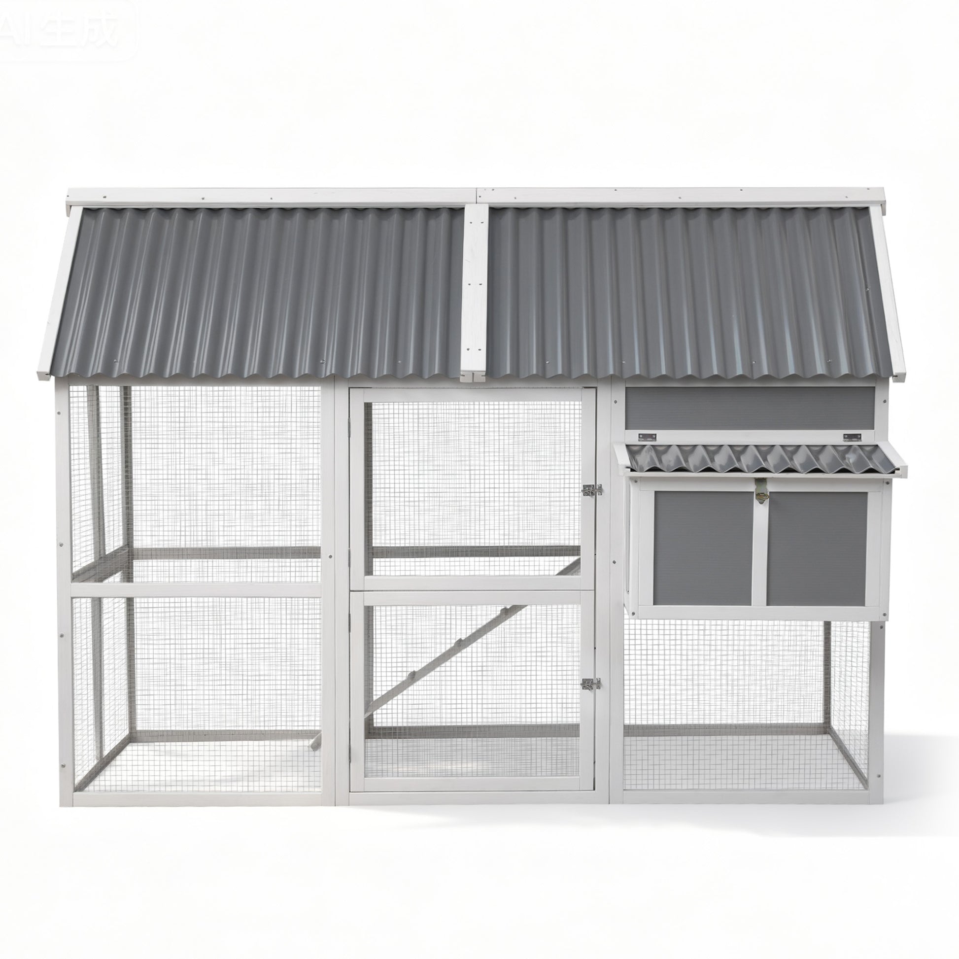 i.Pet Chicken Coop Large Outdoor Rabbit Hutch Chook House Hatch Box With Run Grey White PET-CH-P213-GR-AB