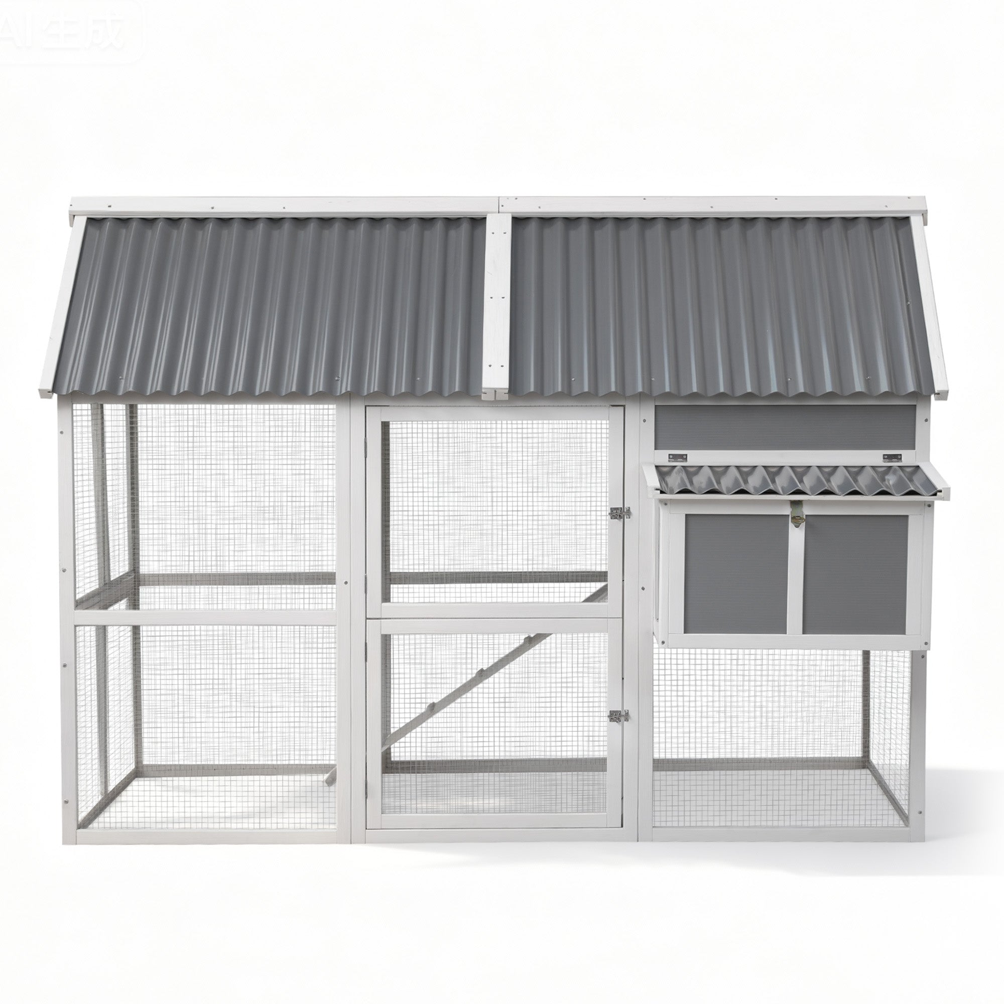 i.Pet Chicken Coop Large Outdoor Rabbit Hutch Chook House Hatch Box With Run Grey White PET-CH-P213-GR-AB