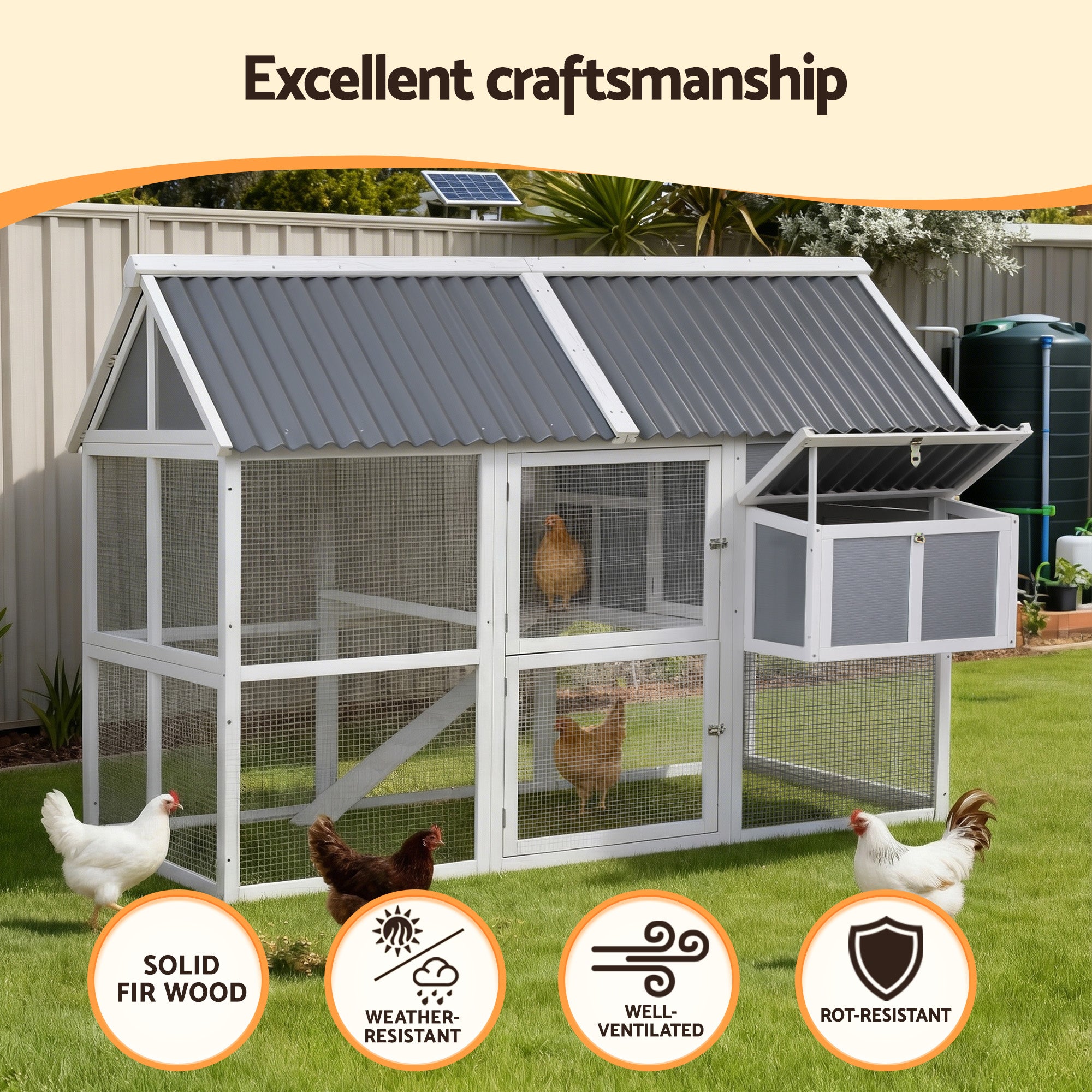 i.Pet Chicken Coop Large Outdoor Rabbit Hutch Chook House Hatch Box With Run Grey White PET-CH-P213-GR-AB