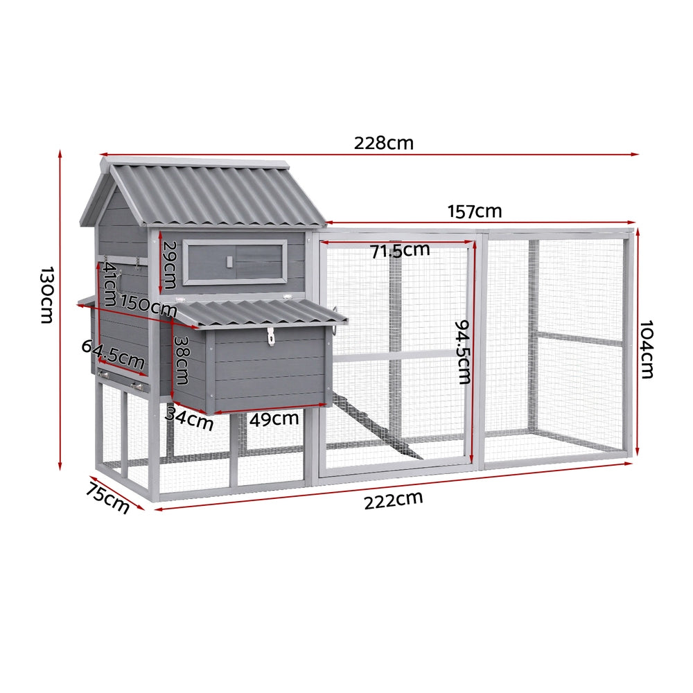 i.Pet Chicken Coop Rabbit Hutch Extra Large Wooden Run Bunny Cage Poultry House Outdoor PET-CH-P228-GR-AB