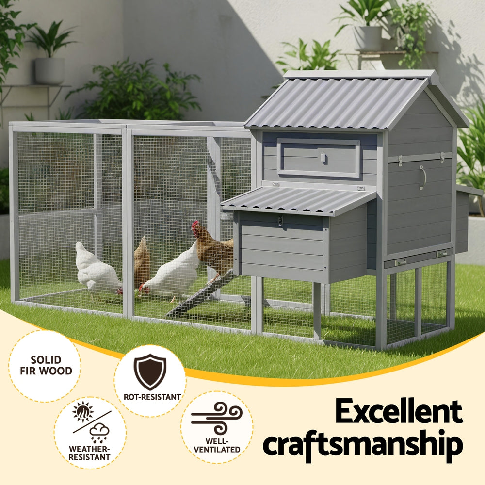 i.Pet Chicken Coop Rabbit Hutch Extra Large Wooden Run Bunny Cage Poultry House Outdoor PET-CH-P228-GR-AB