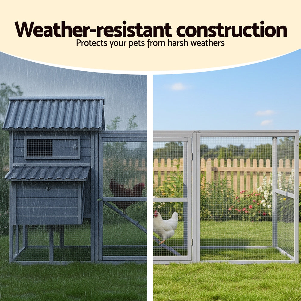 i.Pet Chicken Coop Rabbit Hutch Extra Large Wooden Run Bunny Cage Poultry House Outdoor PET-CH-P228-GR-AB