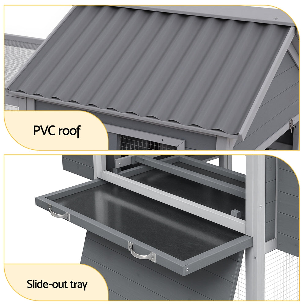 i.Pet Chicken Coop Rabbit Hutch Extra Large Wooden Run Bunny Cage Poultry House Outdoor PET-CH-P228-GR-AB