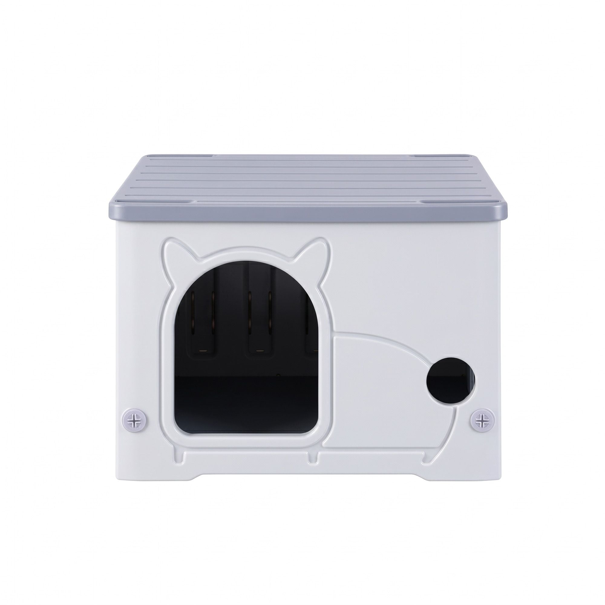 i.Pet Cat House Enclosed Shelter Plastic Nest Stackable Bench Box Outdoor Indoor Grey