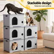 i.Pet Cat House Enclosed Shelter Plastic Nest Stackable Bench Box Outdoor Indoor Grey
