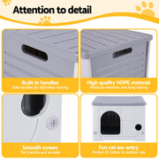 i.Pet Cat House Enclosed Shelter Plastic Nest Stackable Bench Box Outdoor Indoor Grey
