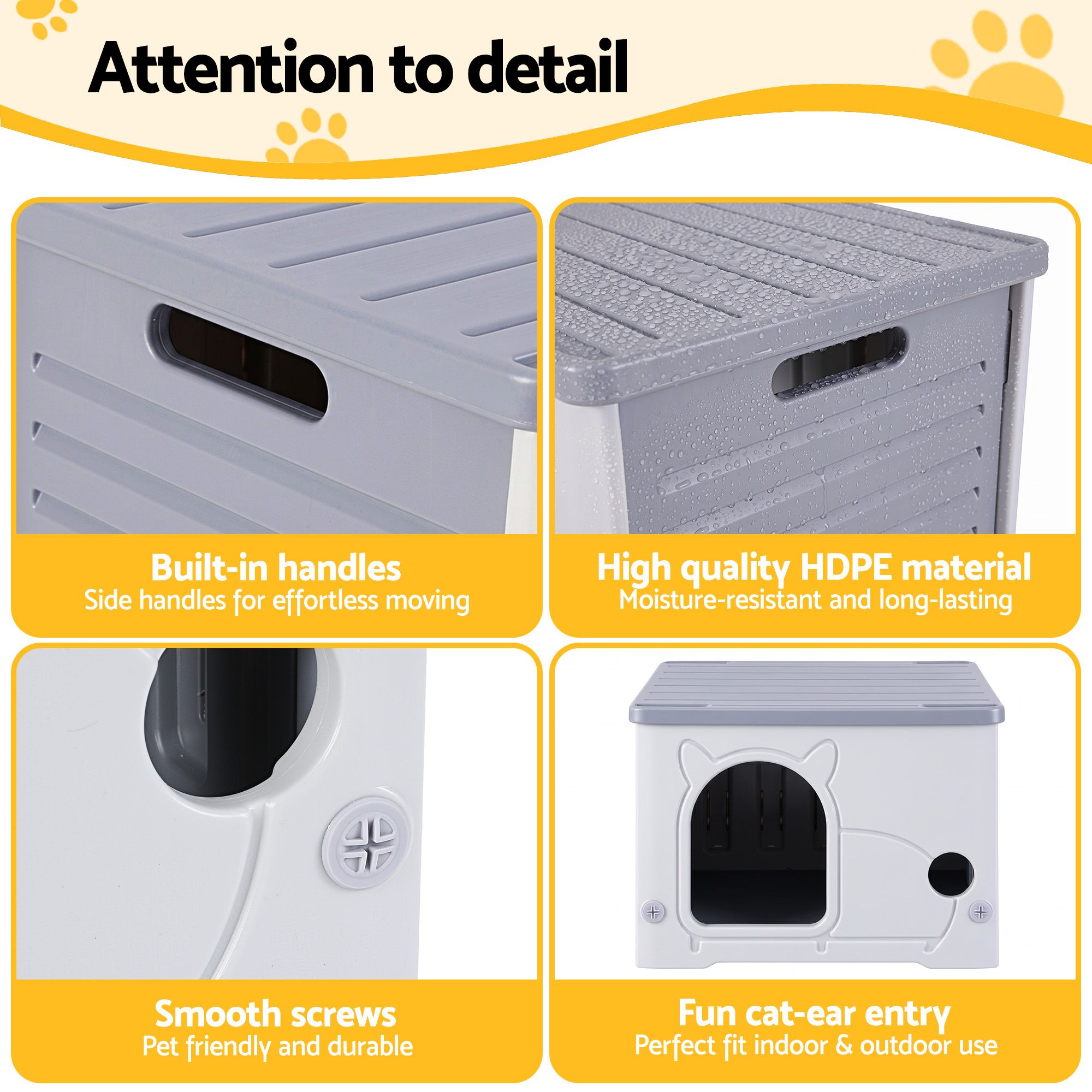 i.Pet Cat House Enclosed Shelter Plastic Nest Stackable Bench Box Outdoor Indoor Grey