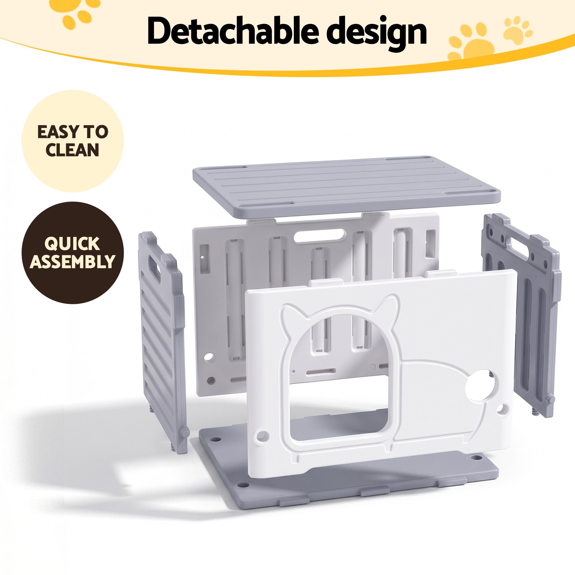 i.Pet Cat House Enclosed Shelter Plastic Nest Stackable Bench Box Outdoor Indoor Grey