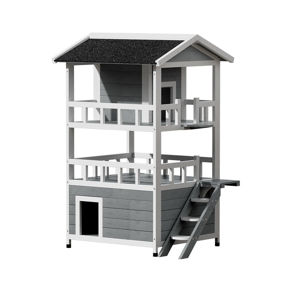 i.Pet Outdoor Cat House Shelter 72cm x 72cm x 127cm Rabbit Hutch Wooden Condo Small Outdoor Cat House PET-CH-R126-GR-AB
