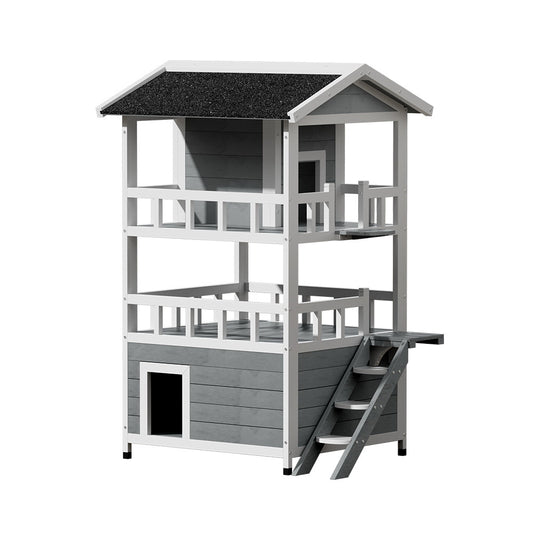 i.Pet Outdoor Cat House Shelter 72cm x 72cm x 127cm Rabbit Hutch Wooden Condo Small Outdoor Cat House PET-CH-R126-GR-AB