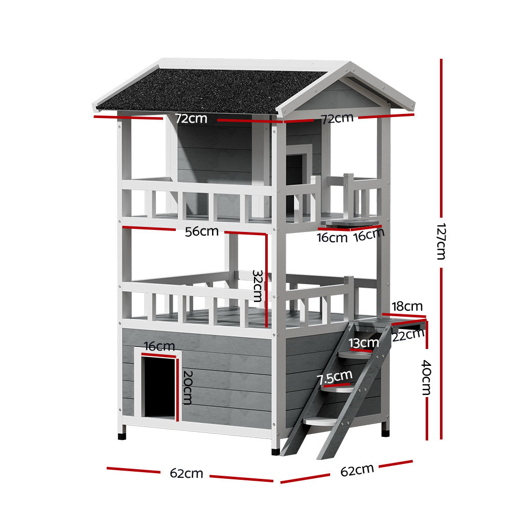 i.Pet Outdoor Cat House Shelter 72cm x 72cm x 127cm Rabbit Hutch Wooden Condo Small Outdoor Cat House PET-CH-R126-GR-AB