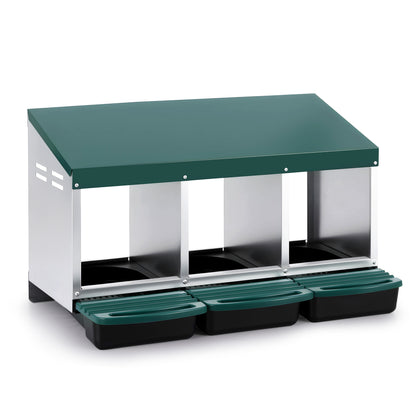i.Pet Chicken Nesting Box Roll Away 3 Holes Metal Wall Mounted Nest Box Green PET-CHICK-BOX-3H-GN