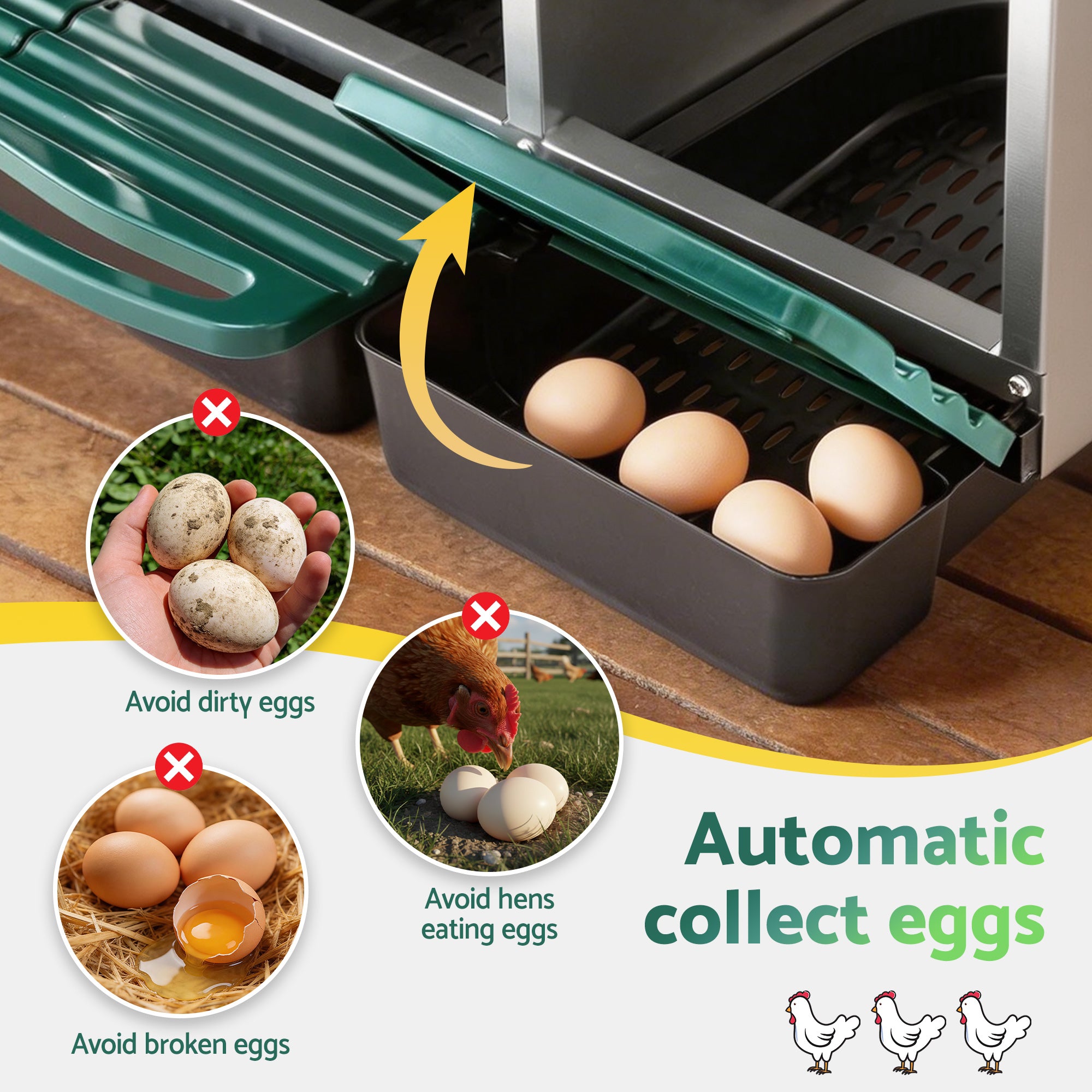 i.Pet Chicken Nesting Box Roll Away 3 Holes Metal Wall Mounted Nest Box Green PET-CHICK-BOX-3H-GN