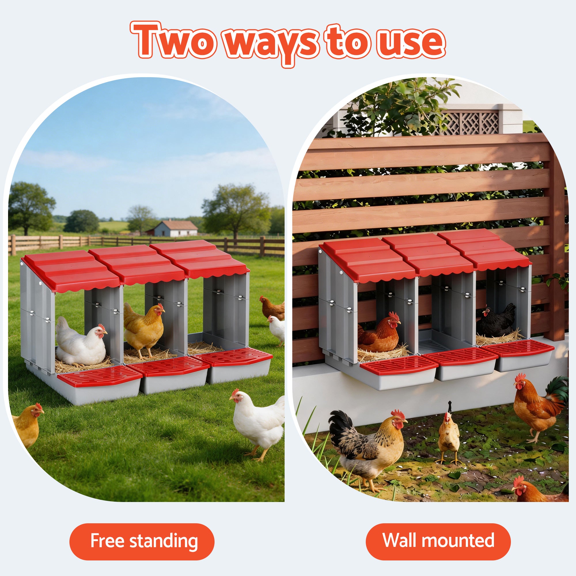 i.Pet Chicken Nesting Box 3 Hole Roll Away Poultry Hen Laying Egg Hutch Red PET-CHICK-BOX-3HF-RD