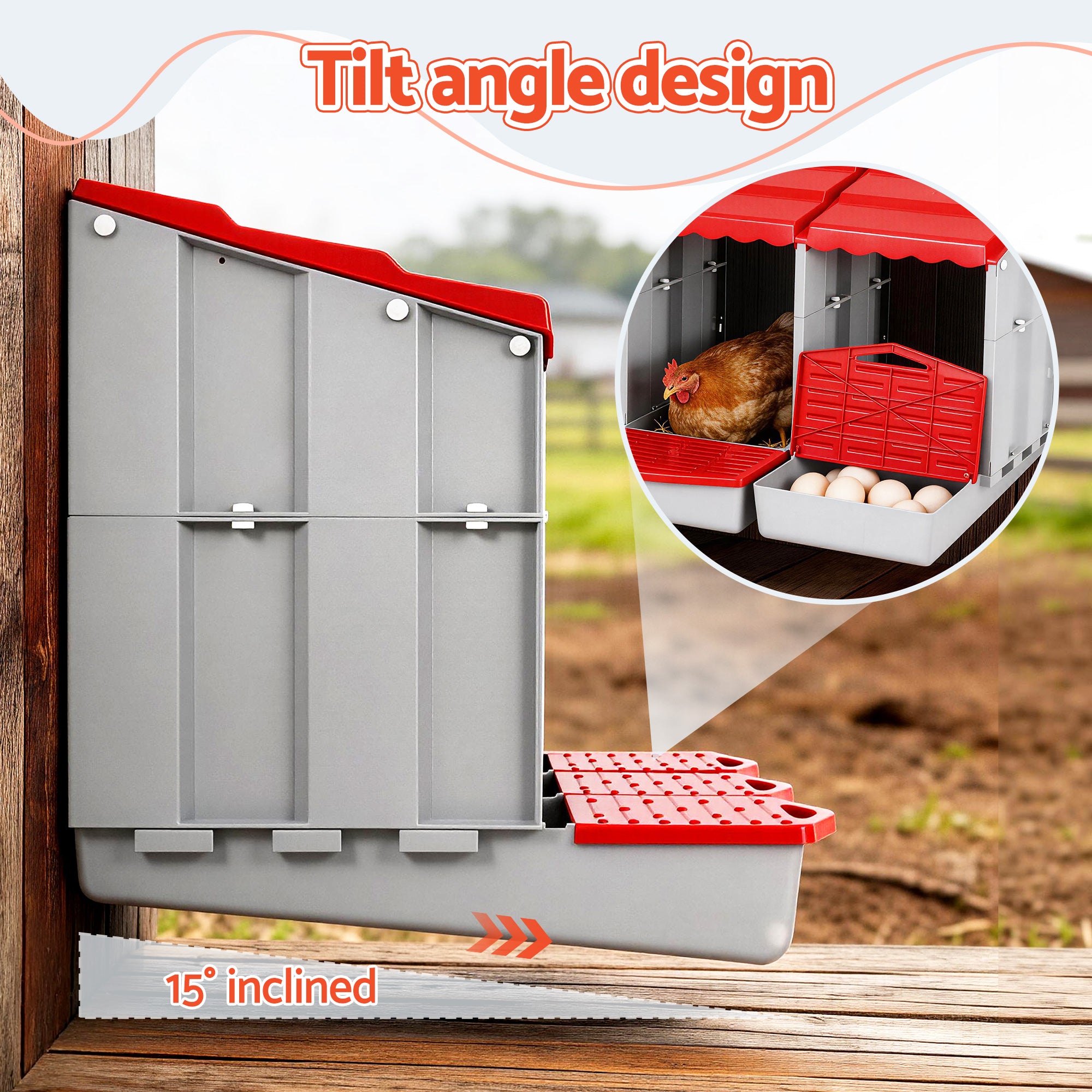 i.Pet Chicken Nesting Box 3 Hole Roll Away Poultry Hen Laying Egg Hutch Red PET-CHICK-BOX-3HF-RD