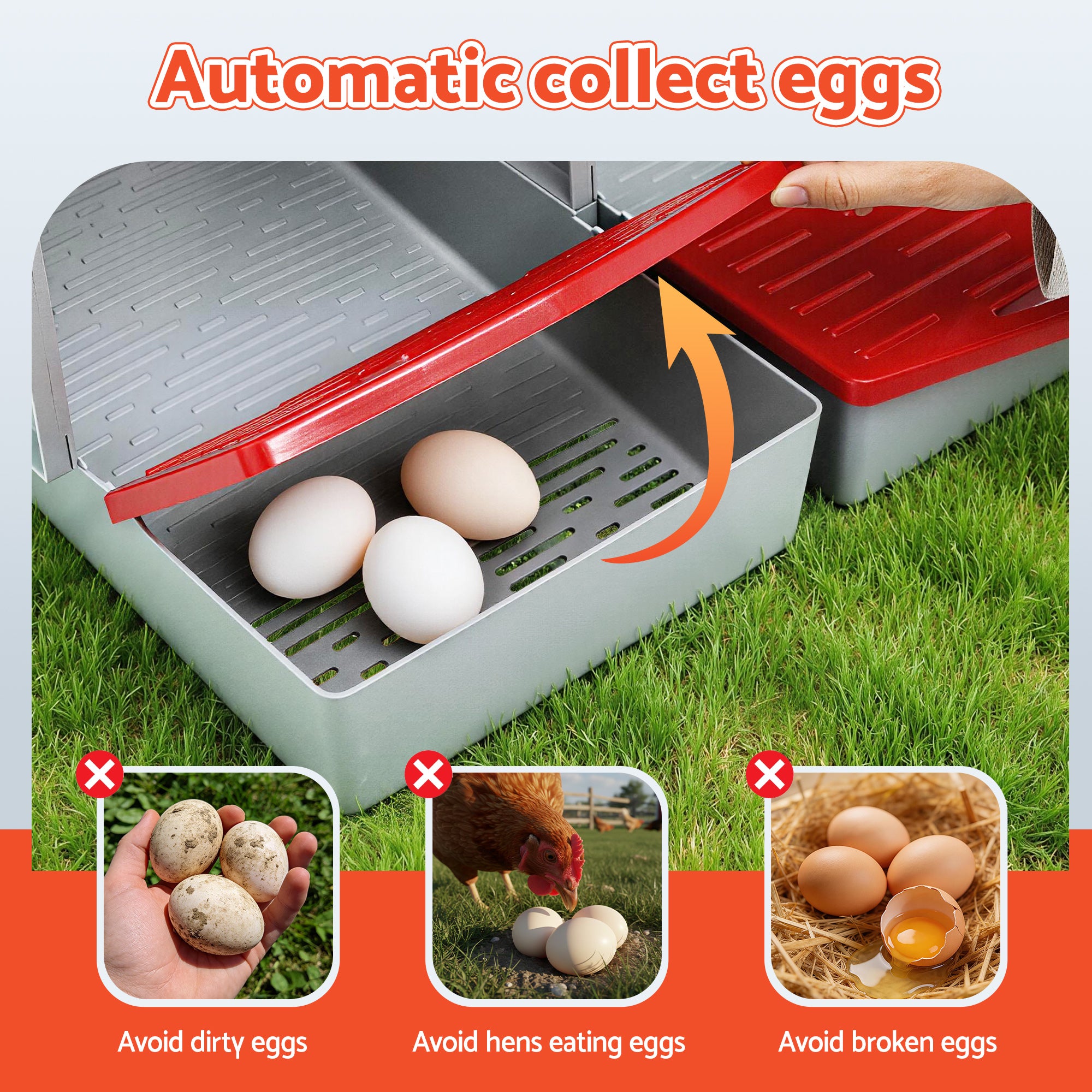 i.Pet Chicken Nesting Box 3 Hole Roll Away Poultry Hen Laying Egg Hutch Red PET-CHICK-BOX-3HF-RD