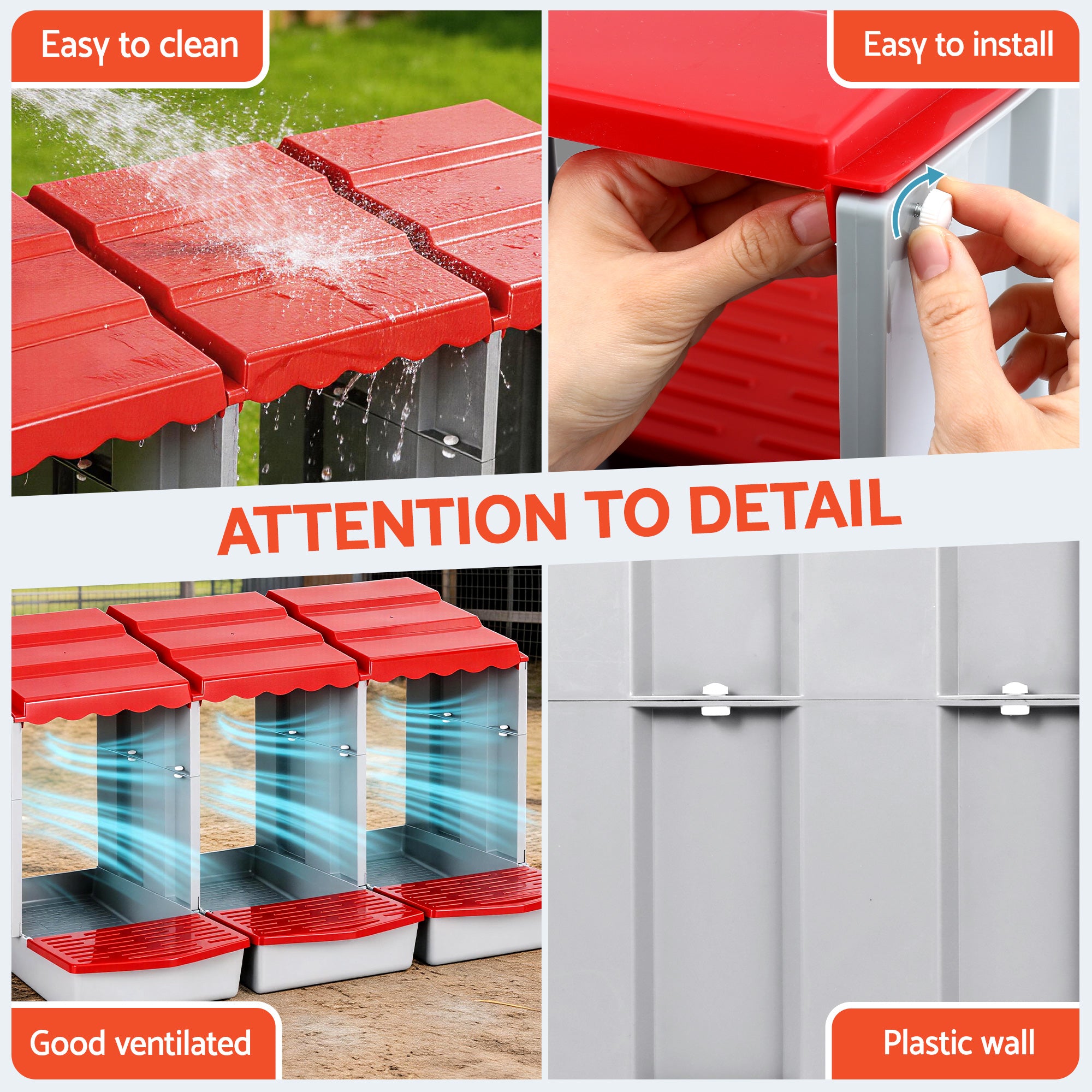 i.Pet Chicken Nesting Box 3 Hole Roll Away Poultry Hen Laying Egg Hutch Red PET-CHICK-BOX-3HF-RD