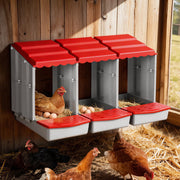 i.Pet Chicken Nesting Box 3 Hole Roll Away Poultry Hen Laying Egg Hutch Red PET-CHICK-BOX-3HF-RD