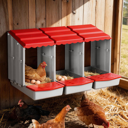 i.Pet Chicken Nesting Box 3 Hole Roll Away Poultry Hen Laying Egg Hutch Red PET-CHICK-BOX-3HF-RD