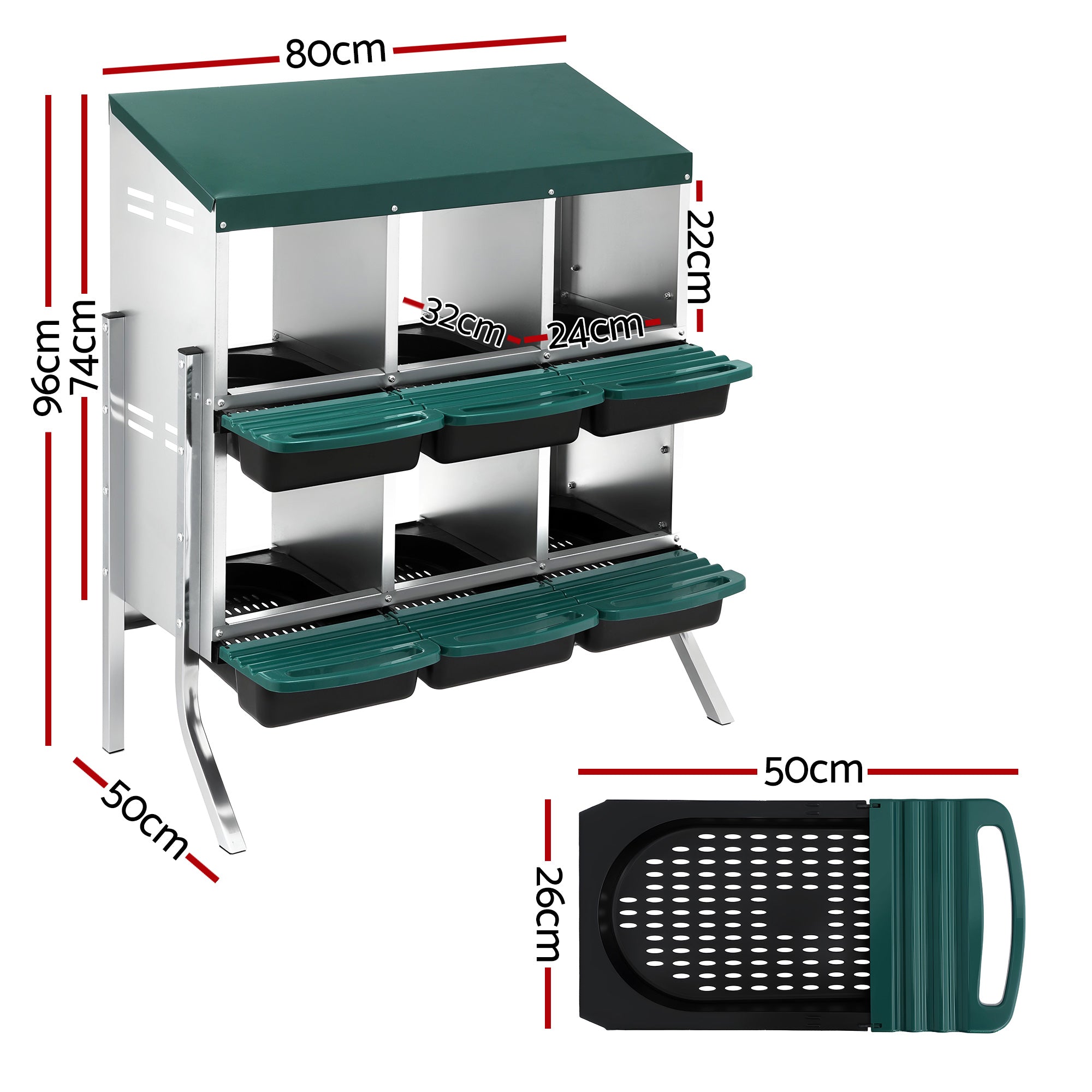 i.Pet Chicken Nesting Box Roll Away Metal Nesting Box Wall Mounted 6 Holes Green PET-CHICK-BOX-6H-EL-GN