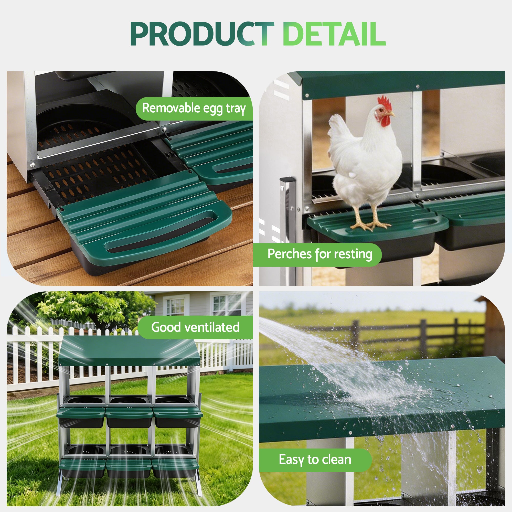 i.Pet Chicken Nesting Box Roll Away Metal Nesting Box Wall Mounted 6 Holes Green PET-CHICK-BOX-6H-EL-GN