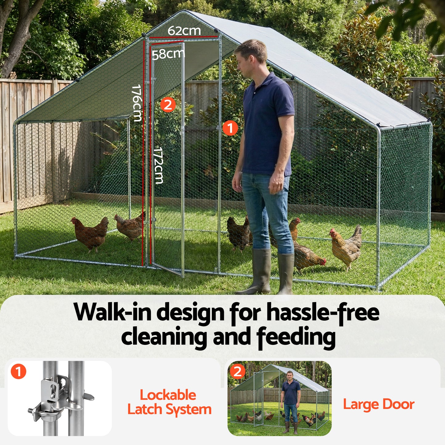 i.Pet Chicken Coop Rabbit Hutch Outdoor Run Walk in Hen Cage Ferret House 3x2x2m PET-CHICK-CAGE-B-2X3