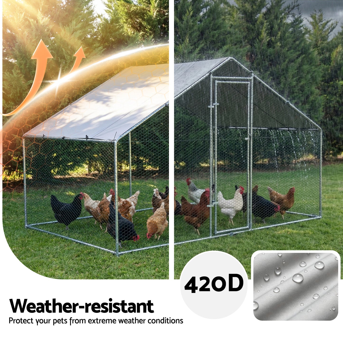 i.Pet Chicken Coop Rabbit Hutch Outdoor Run Walk in Hen Cage Ferret House 3x2x2m PET-CHICK-CAGE-B-2X3