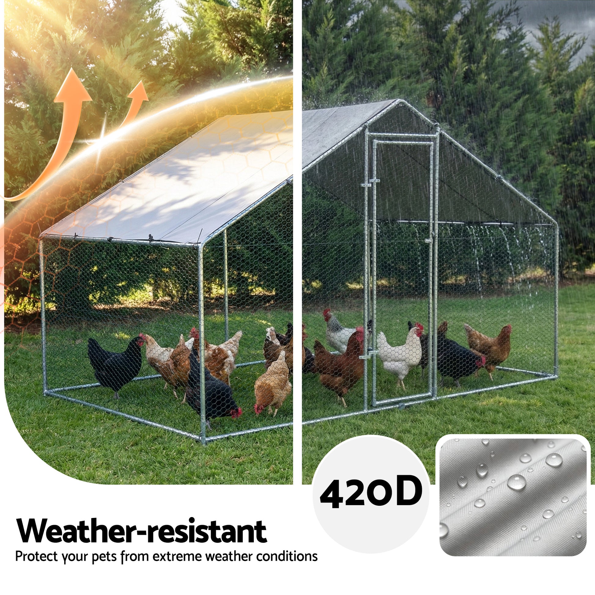 i.Pet Chicken Coop Rabbit Hutch Outdoor Run Walk in Hen Cage Ferret House 3x2x2m PET-CHICK-CAGE-B-2X3