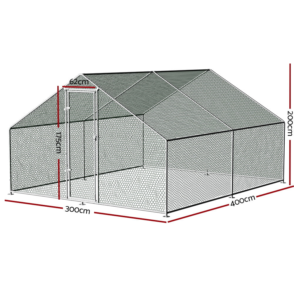 i.Pet Chicken Coop Cage 3x4x2m Galvanised Steel PET-CHICK-CAGE-B-3X4