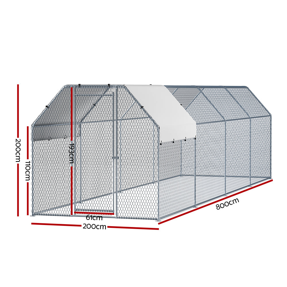 i.Pet Chicken Coop Cage Run Rabbit Hutch Large Walk In Hen House Cover 2mx8mx2m PET-CHICK-CAGE-TRA-2X8-AB
