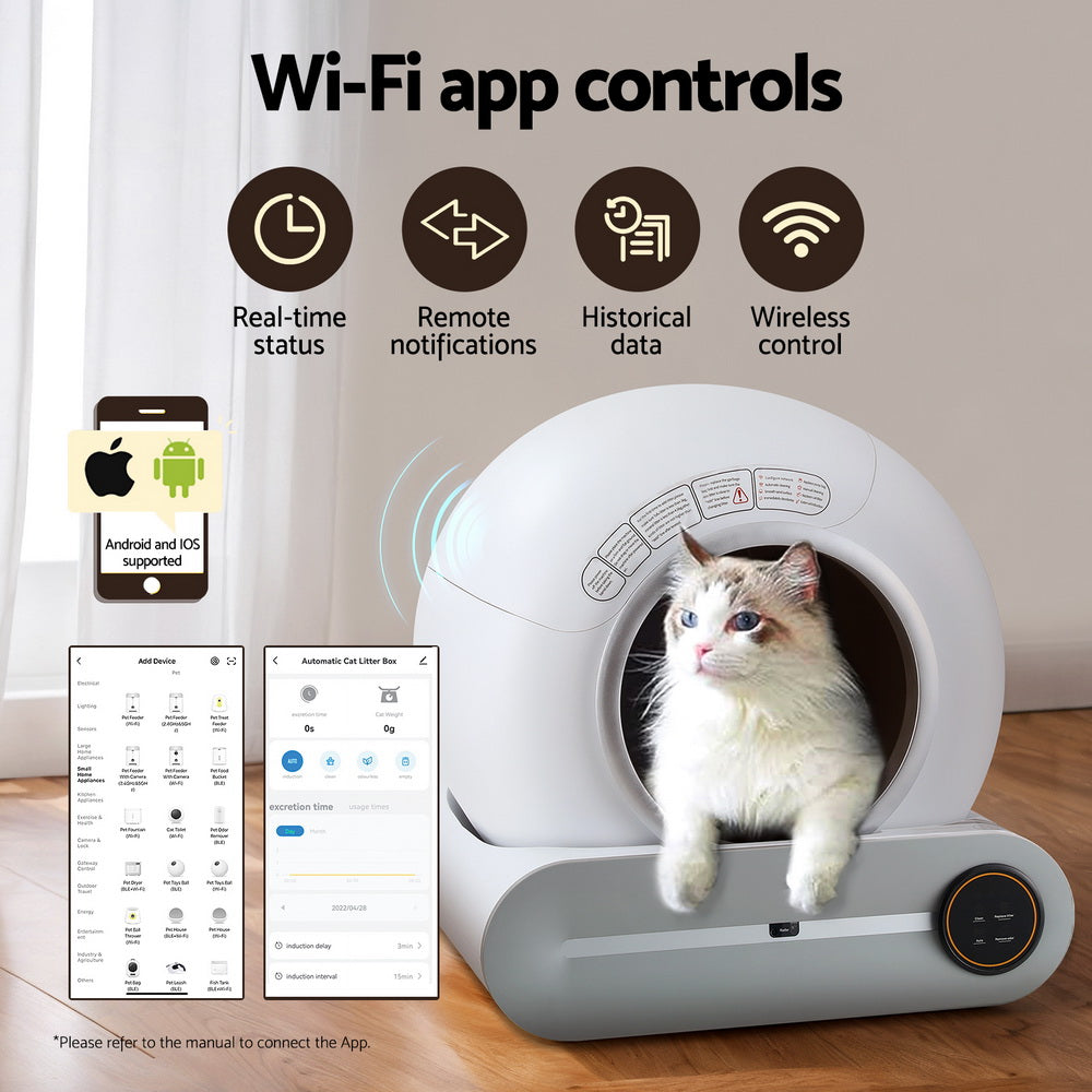 i.Pet Automatic Cat Litter Box Self-Cleaning Large Smart Cat Litter Box Toilet App Control 9L PET-CLB-9L-APP-WH