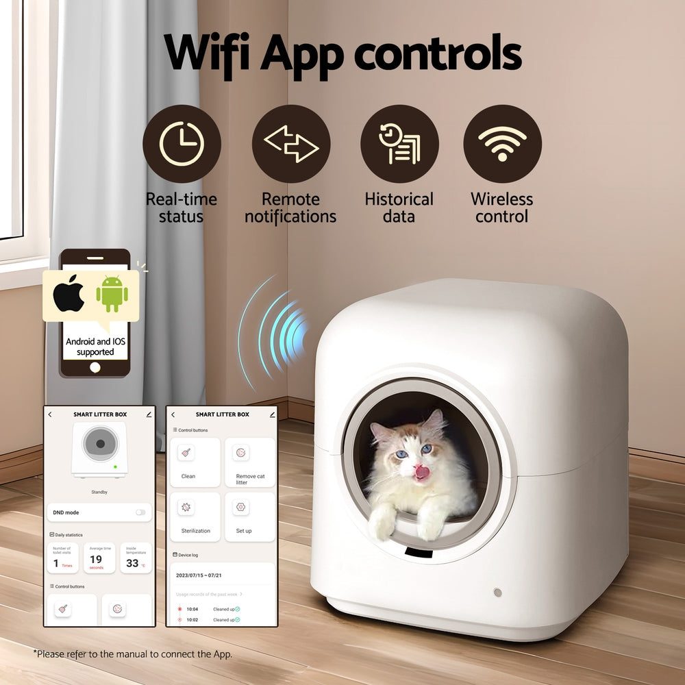 i.Pet Automatic Cat Litter Box Smart Self-Cleaning Large Cat Litter Box Kitty Toilet App Control PET-CLB-APP-WH