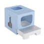 i.Pet Cat Litter Box Large Tray Kitty Toilet Enclosed Hooded Foldable Cat Litter Box Scoop Blue PET-CLB-BL